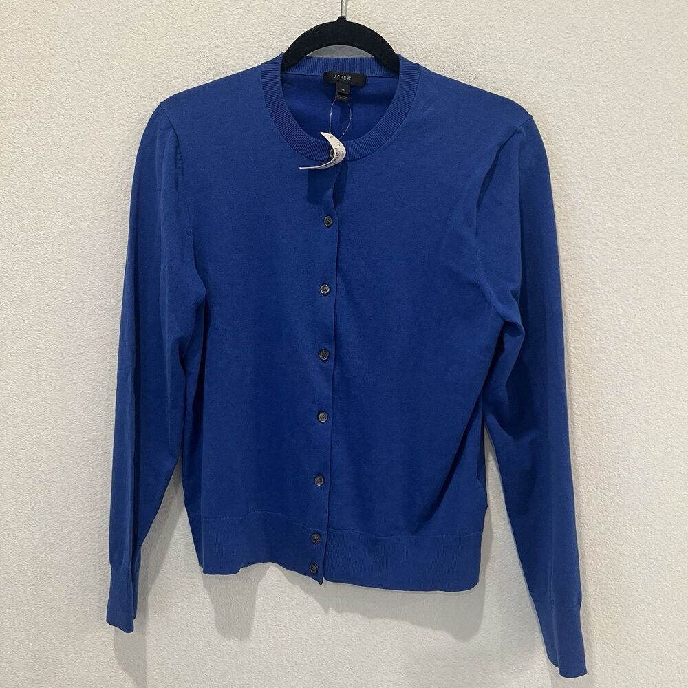 J Crew Sweater Womens XL Blue Cardigan Button Down Cotton Preppy Career Academia